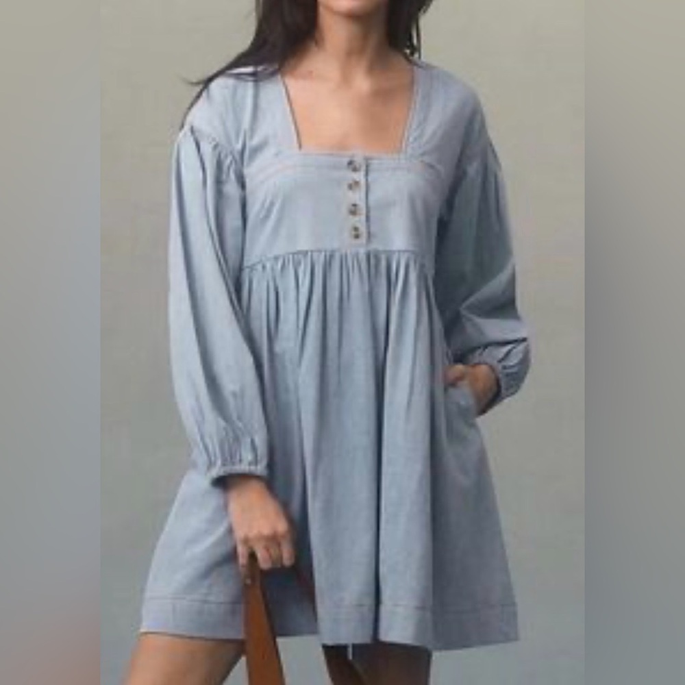Never worm Anthropologie Light Blue Long Sleeve Dress size XS